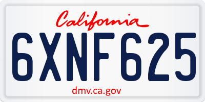 CA license plate 6XNF625