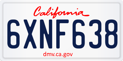 CA license plate 6XNF638