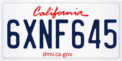 CA license plate 6XNF645