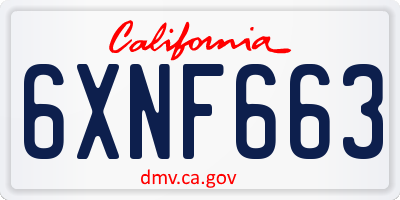 CA license plate 6XNF663