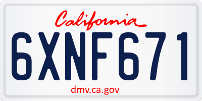CA license plate 6XNF671