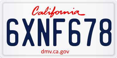 CA license plate 6XNF678