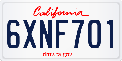 CA license plate 6XNF701