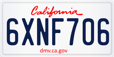 CA license plate 6XNF706