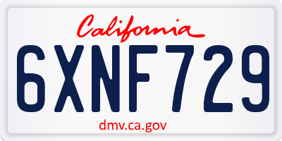 CA license plate 6XNF729