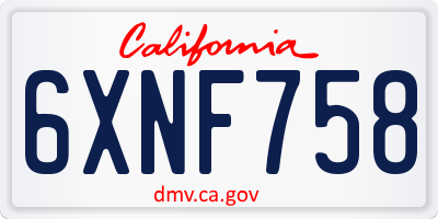 CA license plate 6XNF758