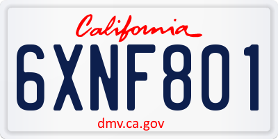 CA license plate 6XNF801
