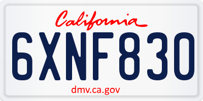 CA license plate 6XNF830