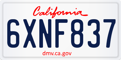 CA license plate 6XNF837