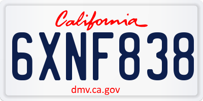 CA license plate 6XNF838