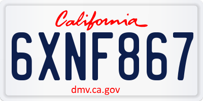 CA license plate 6XNF867