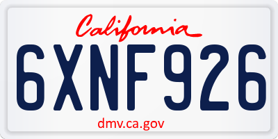 CA license plate 6XNF926