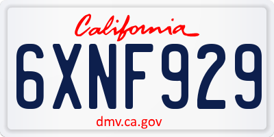 CA license plate 6XNF929