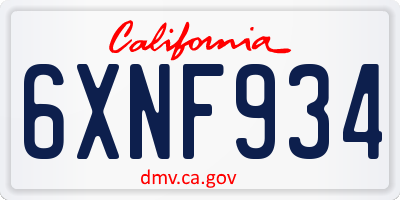 CA license plate 6XNF934