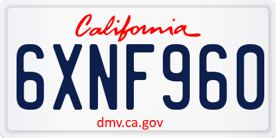 CA license plate 6XNF960