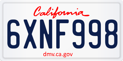 CA license plate 6XNF998