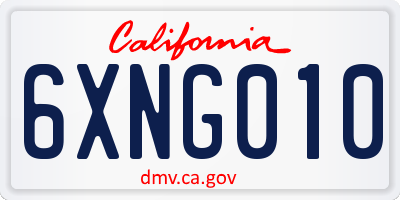 CA license plate 6XNG010