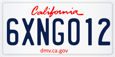 CA license plate 6XNG012