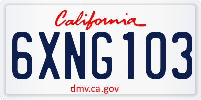 CA license plate 6XNG103