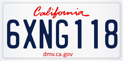 CA license plate 6XNG118