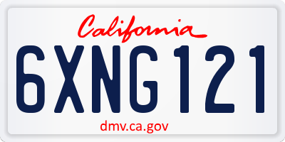 CA license plate 6XNG121