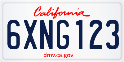CA license plate 6XNG123