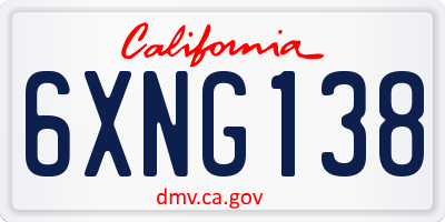 CA license plate 6XNG138