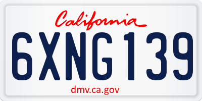 CA license plate 6XNG139