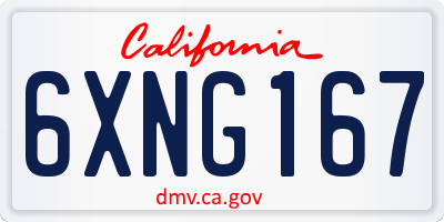 CA license plate 6XNG167