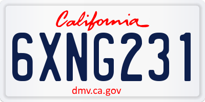 CA license plate 6XNG231