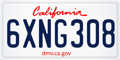 CA license plate 6XNG308