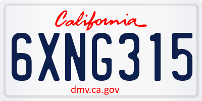CA license plate 6XNG315