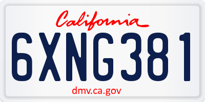 CA license plate 6XNG381