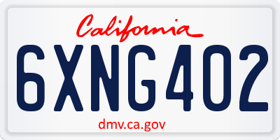 CA license plate 6XNG402