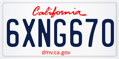 CA license plate 6XNG670