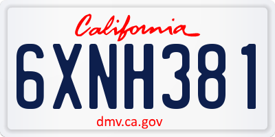 CA license plate 6XNH381