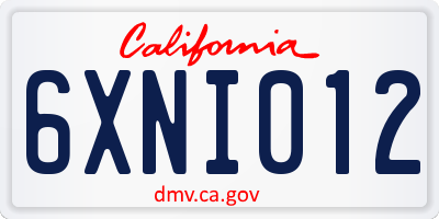 CA license plate 6XNI012
