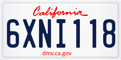 CA license plate 6XNI118