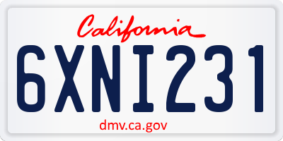 CA license plate 6XNI231