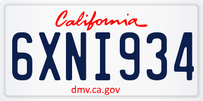 CA license plate 6XNI934
