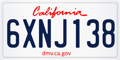 CA license plate 6XNJ138