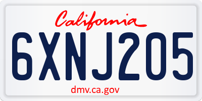 CA license plate 6XNJ205