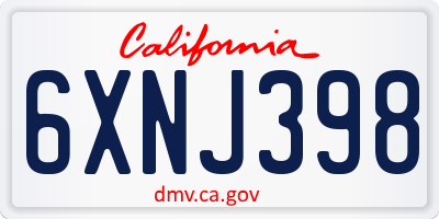 CA license plate 6XNJ398