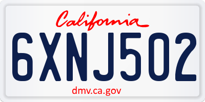 CA license plate 6XNJ502