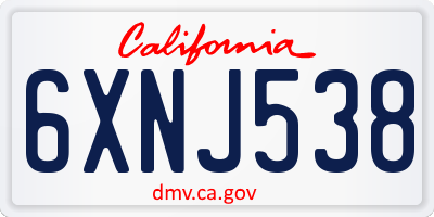 CA license plate 6XNJ538