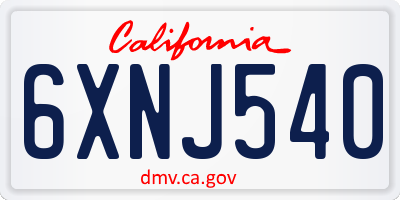 CA license plate 6XNJ540