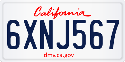 CA license plate 6XNJ567