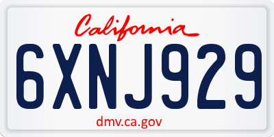 CA license plate 6XNJ929