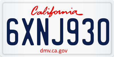 CA license plate 6XNJ930