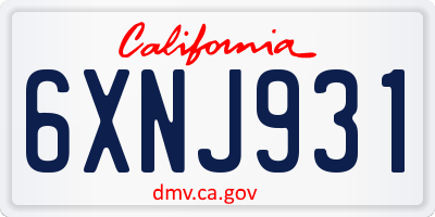 CA license plate 6XNJ931